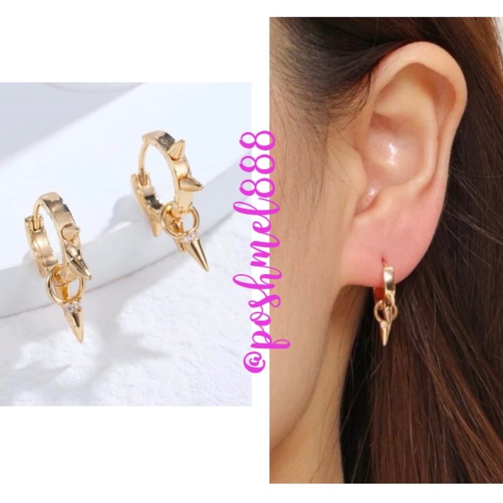 Elegantly Edgy Dainty Gold Dangle Spike Huggie Hoop Earrings
